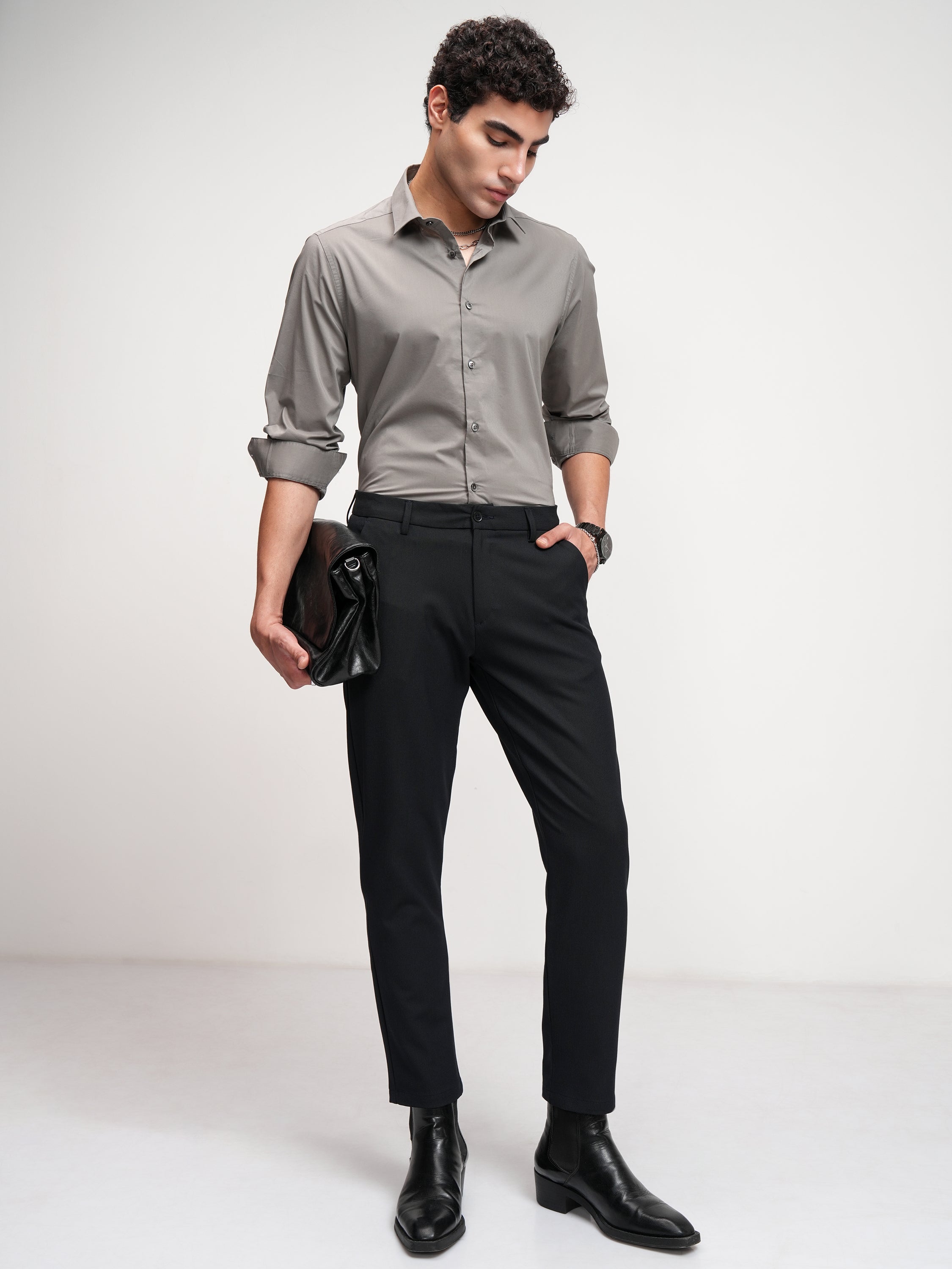 Highlander Men Navy Blue Slim Fit Solid Formal Trouser - Navy Blue - Image 2