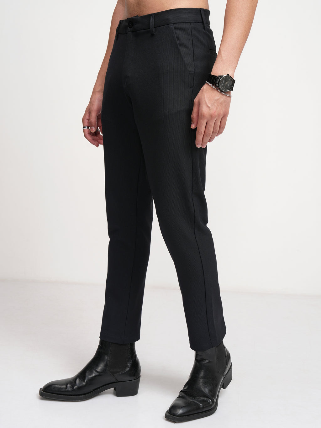 Highlander Men Navy Blue Slim Fit Solid Formal Trouser - Navy Blue - Image 4