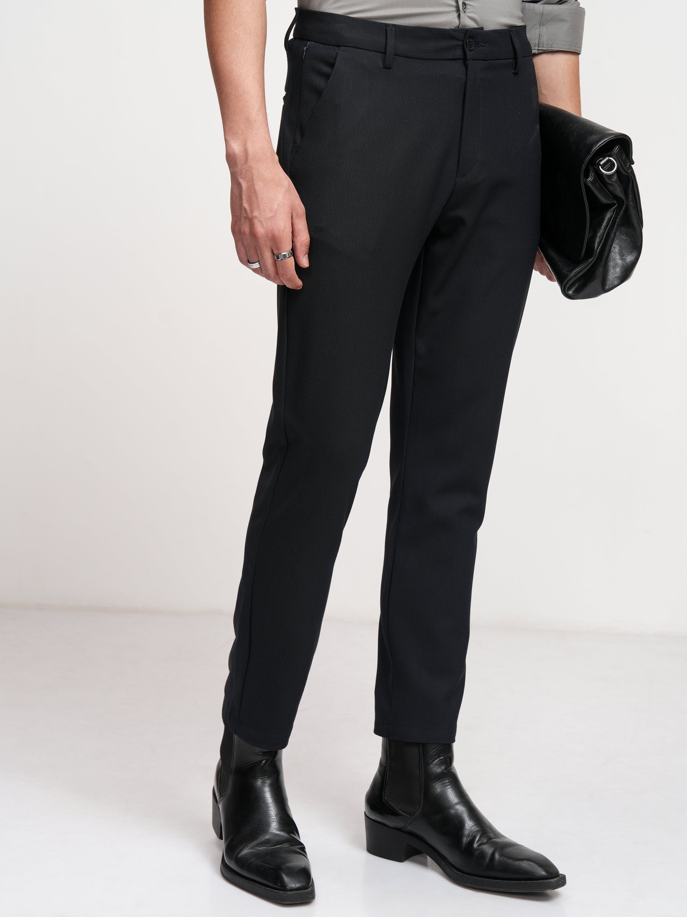 Highlander Men Navy Blue Slim Fit Solid Formal Trouser - Navy Blue - Image 6