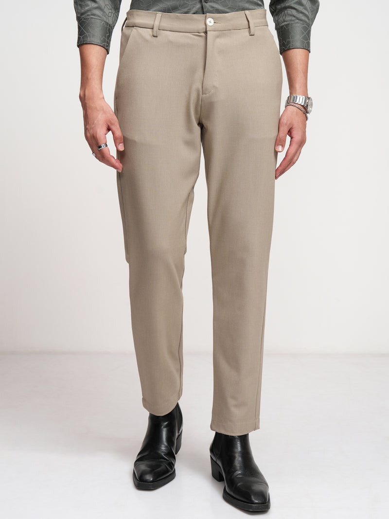 Highlander Men Beige Slim Fit Solid Formal Trouser - Beige - Image 1