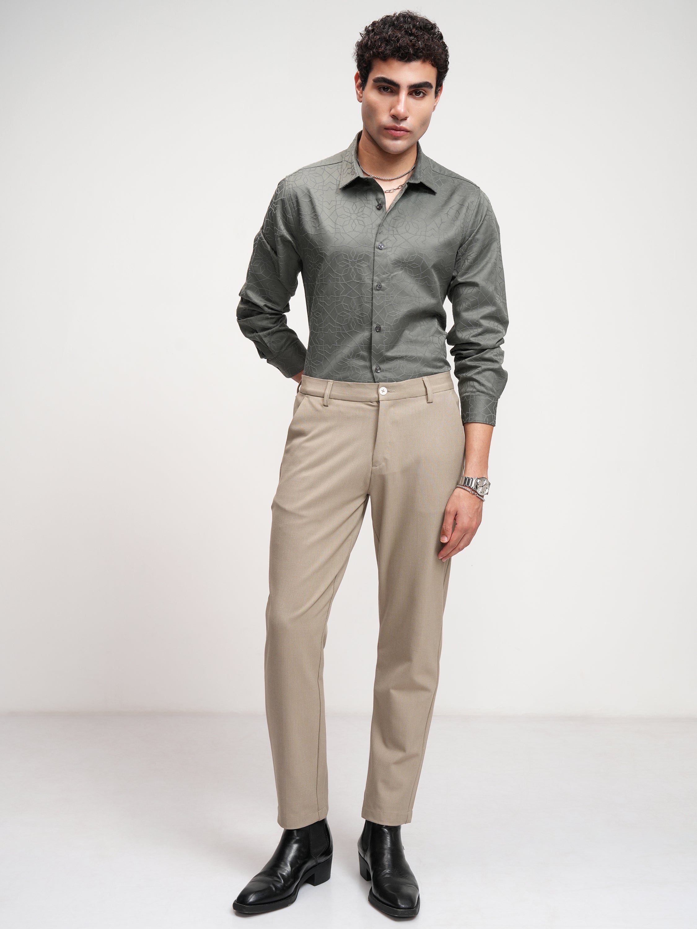 Highlander Men Beige Slim Fit Solid Formal Trouser - Beige - Image 2