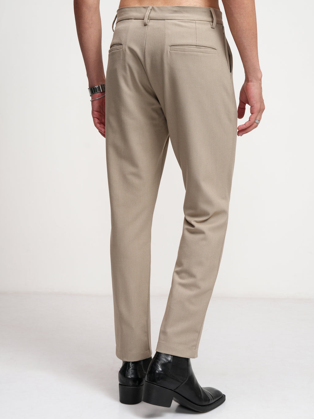 Highlander Men Beige Slim Fit Solid Formal Trouser - Beige - Image 3