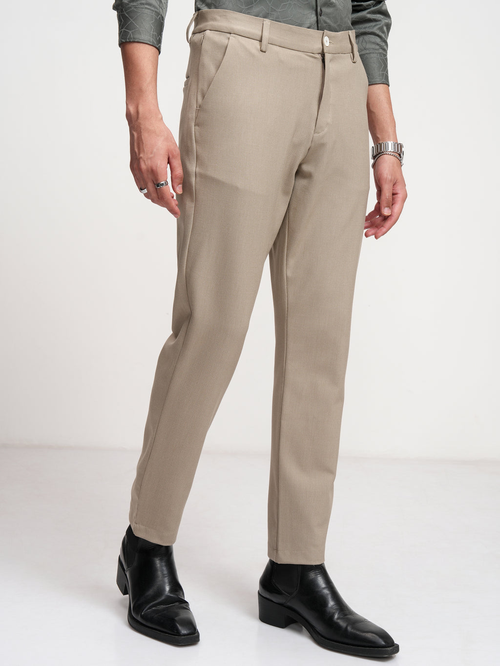 Highlander Men Beige Slim Fit Solid Formal Trouser - Beige - Image 6