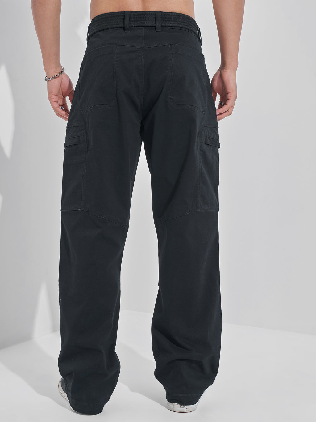 Highlander Men Black Relaxed Fit Solid Cargos - Black - Image 3