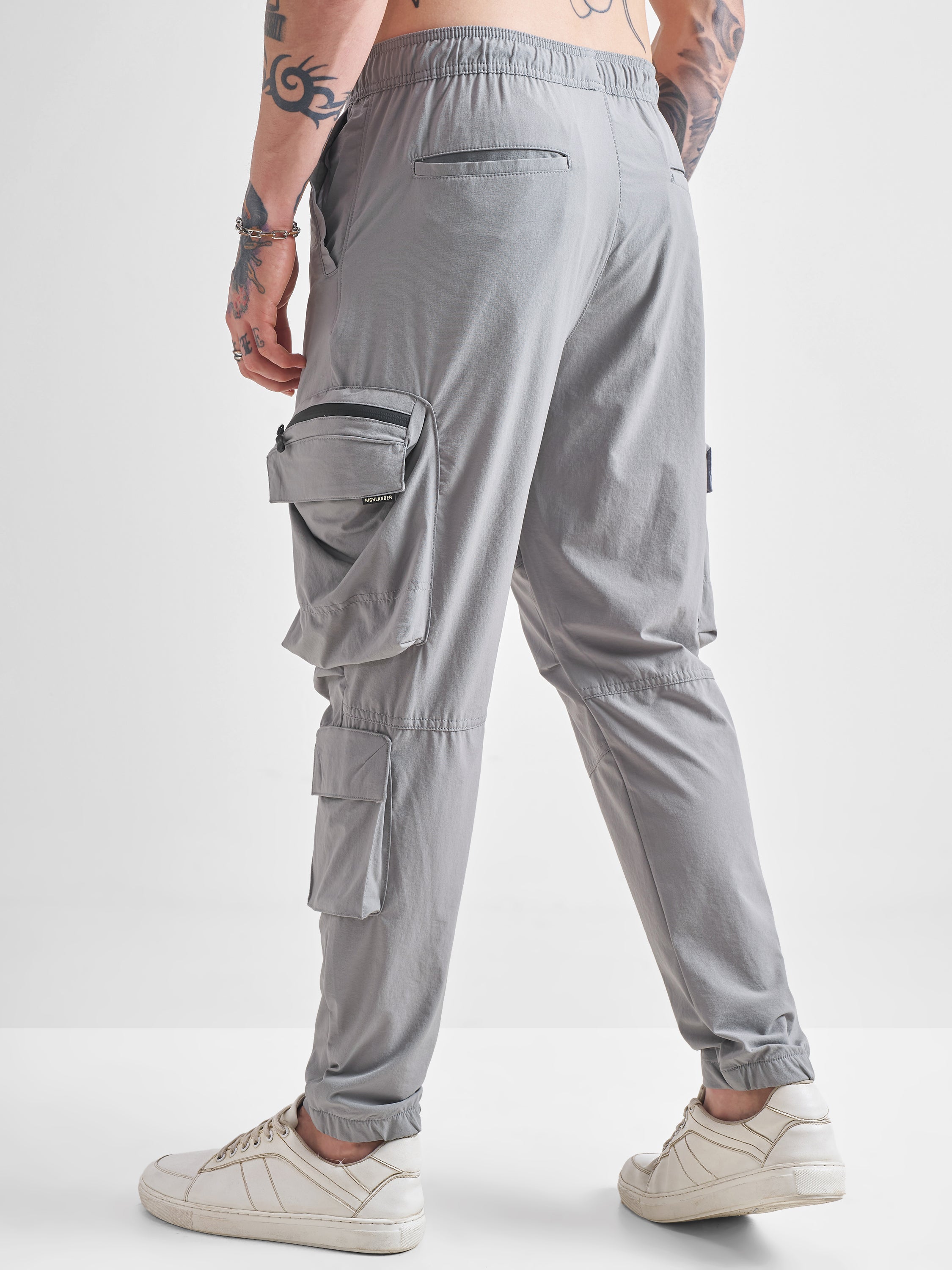 Highlander Men Grey Baggy Solid Cargos - Grey - Image 3