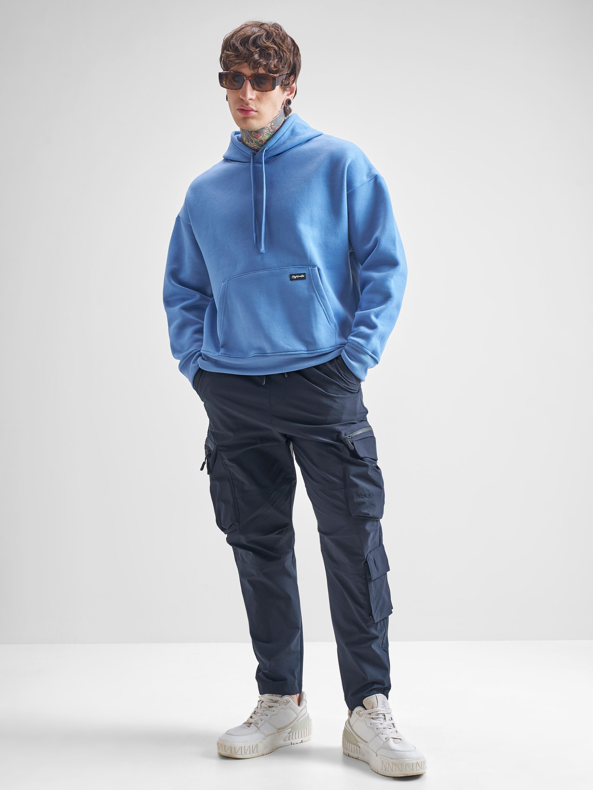 Highlander Men Blue Baggy Solid Cargos - Blue - Image 2