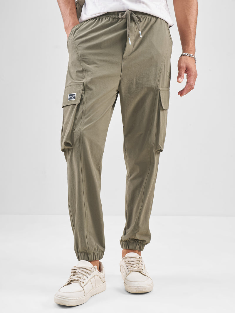 Highlander Men Tan Baggy Fit Solid Cargos - Tan - Image 1