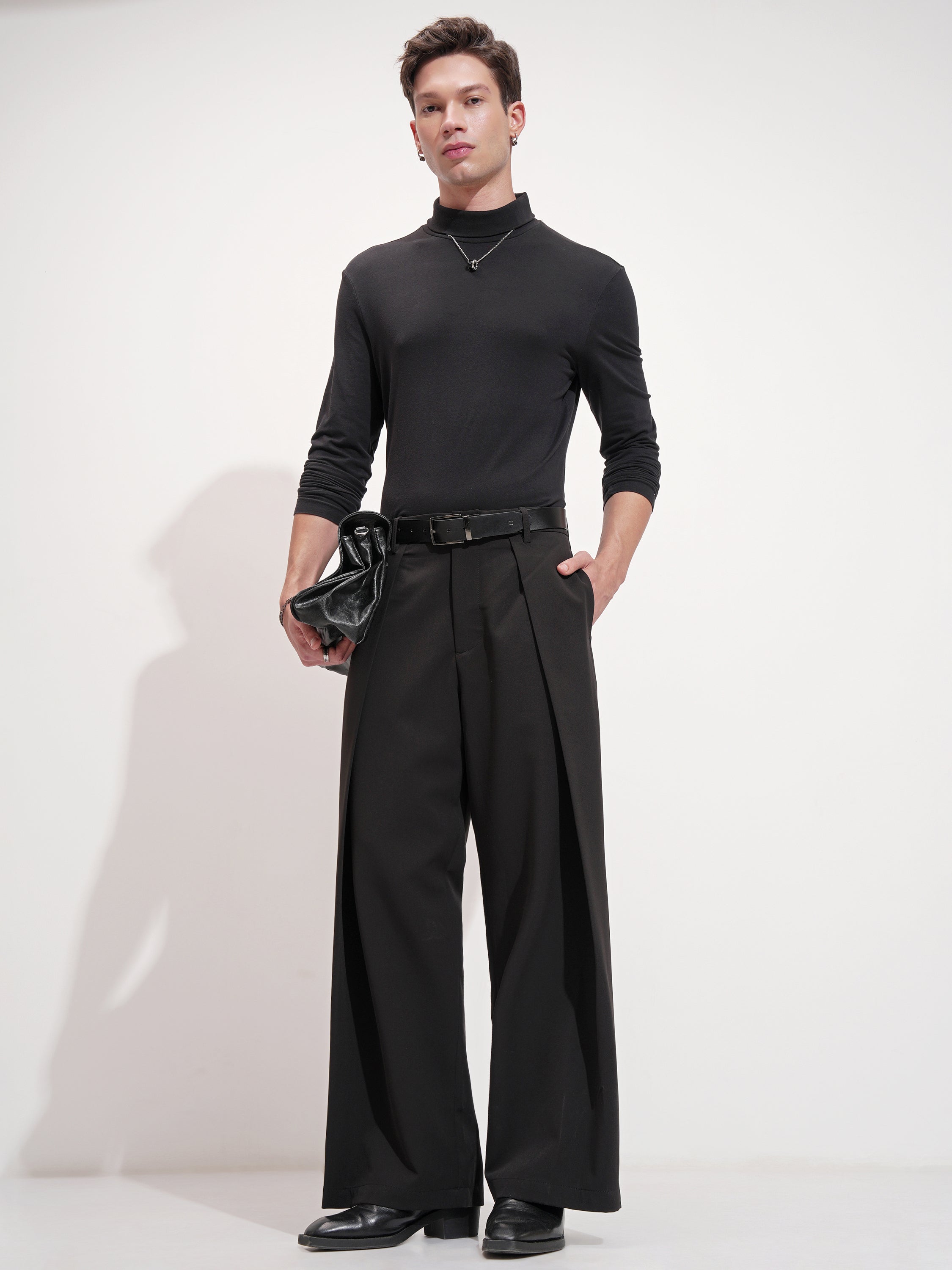 Highlander Men Black Samurai Fit Solid Formal Trouser - Black - Image 2