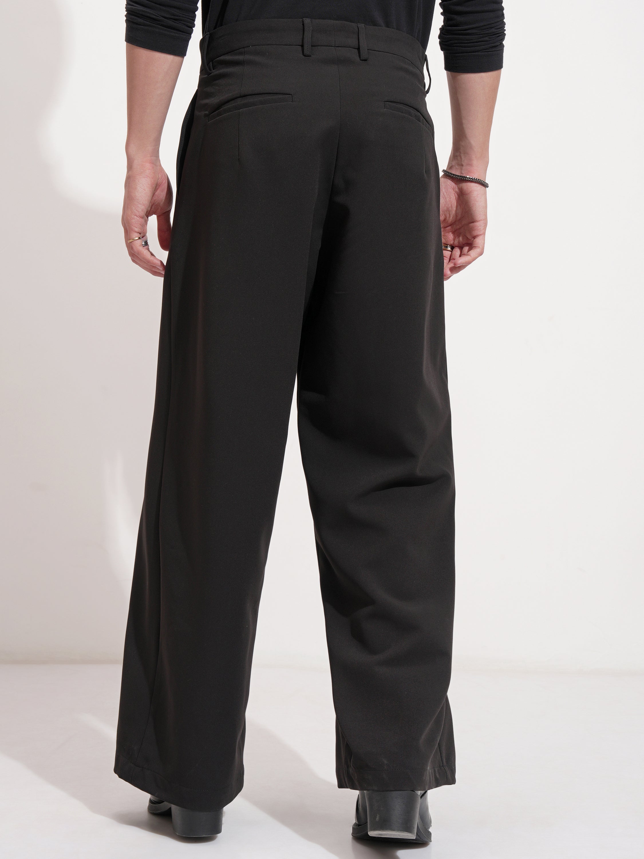 Highlander Men Black Samurai Fit Solid Formal Trouser - Black - Image 3