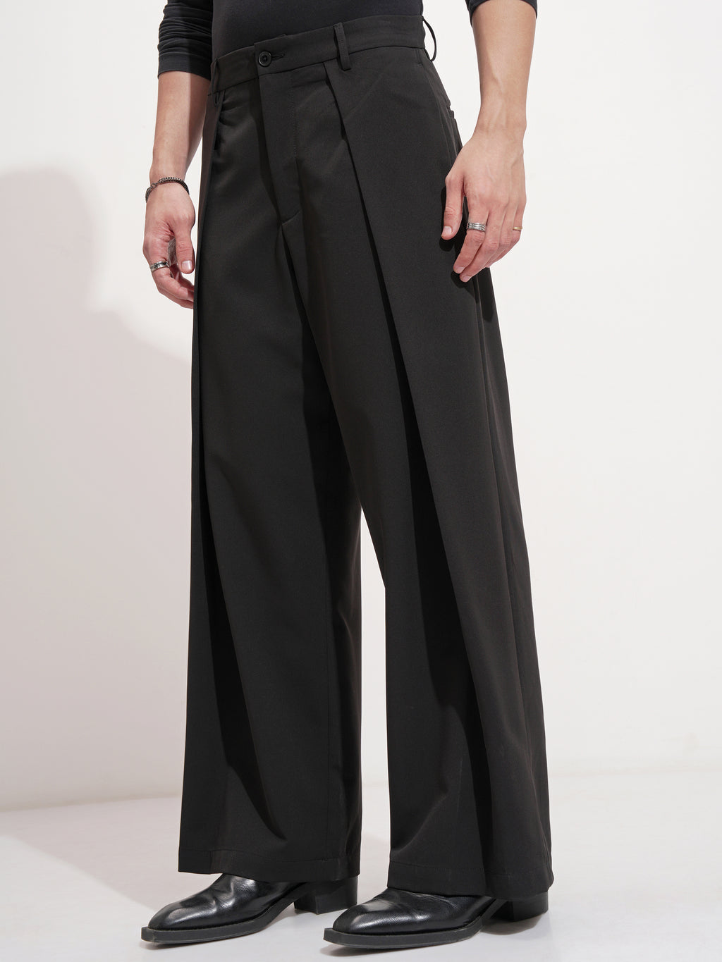 Highlander Men Black Samurai Fit Solid Formal Trouser - Black - Image 4