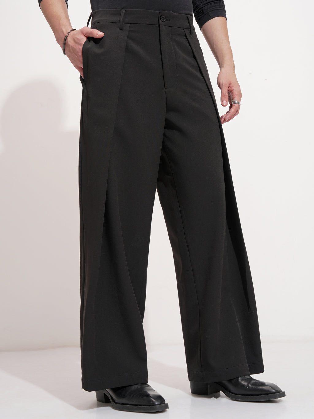 Highlander Men Black Samurai Fit Solid Formal Trouser - Black - Image 6