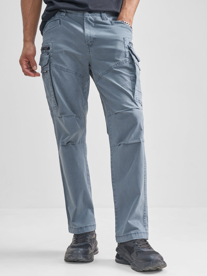 Highlander Men Blue Relaxed Fit Solid Cargos - Blue - Image 1