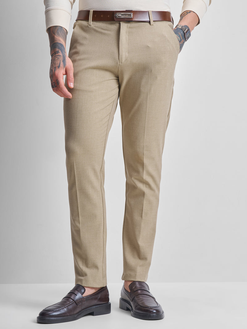 Highlander Men Khaki Slim Fit Solid Formal Trousers - Khaki - Image 1