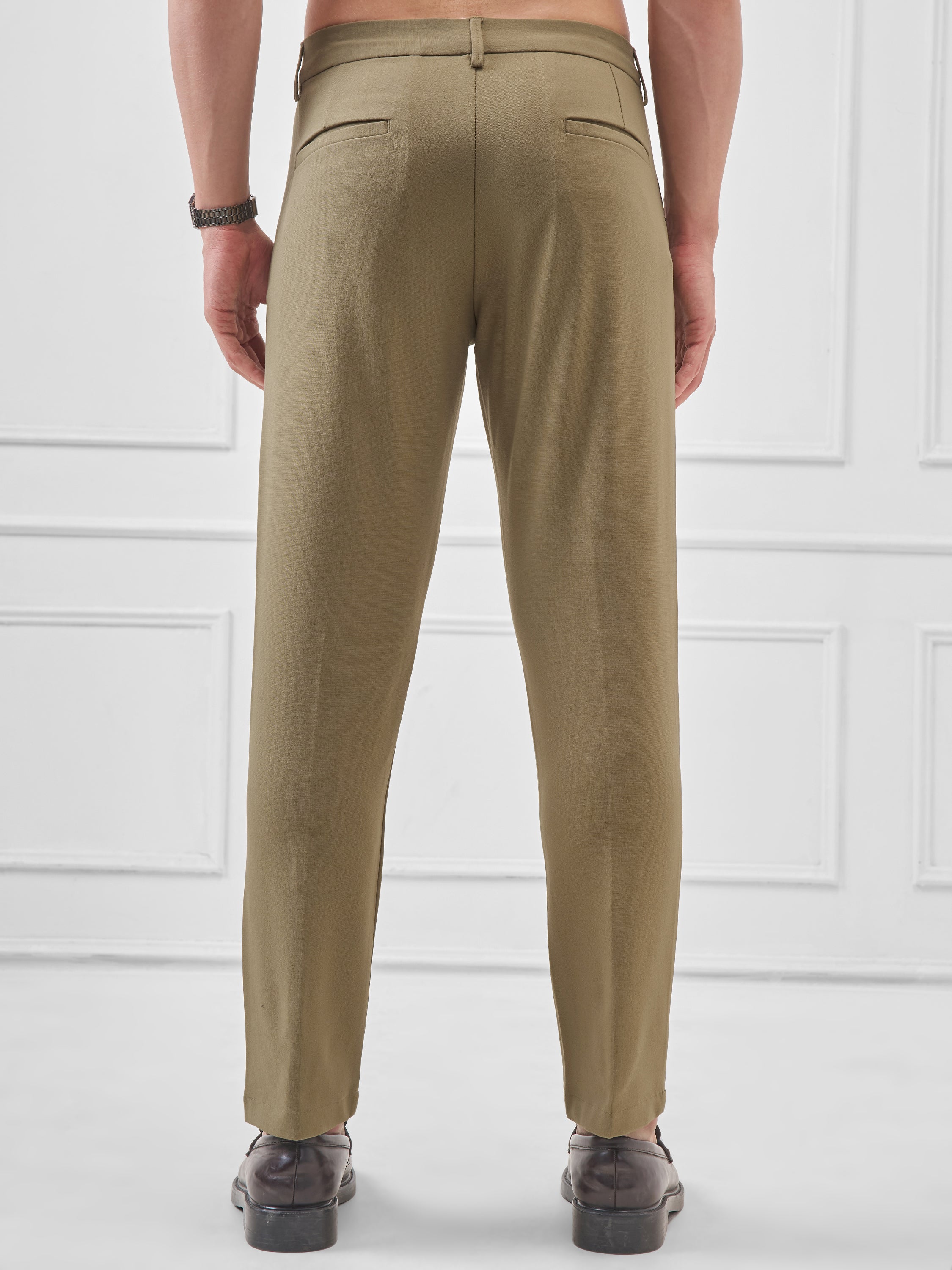 Highlander Men Olive Slim Fit Solid Formal Trouser - Olive - Image 3
