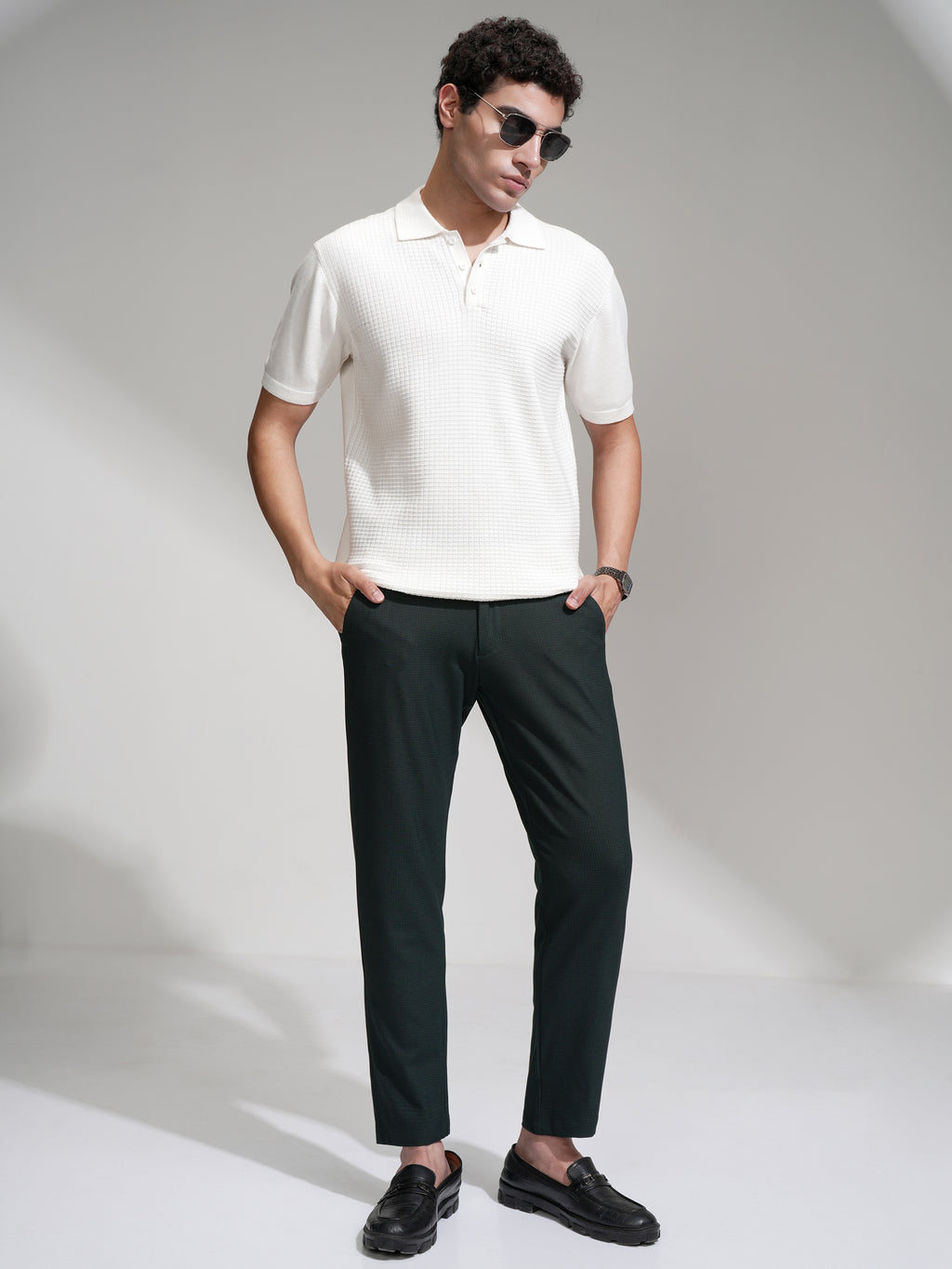 Highlander Men Green Slim Fit Checked Casual Trouser - Green - Image 2