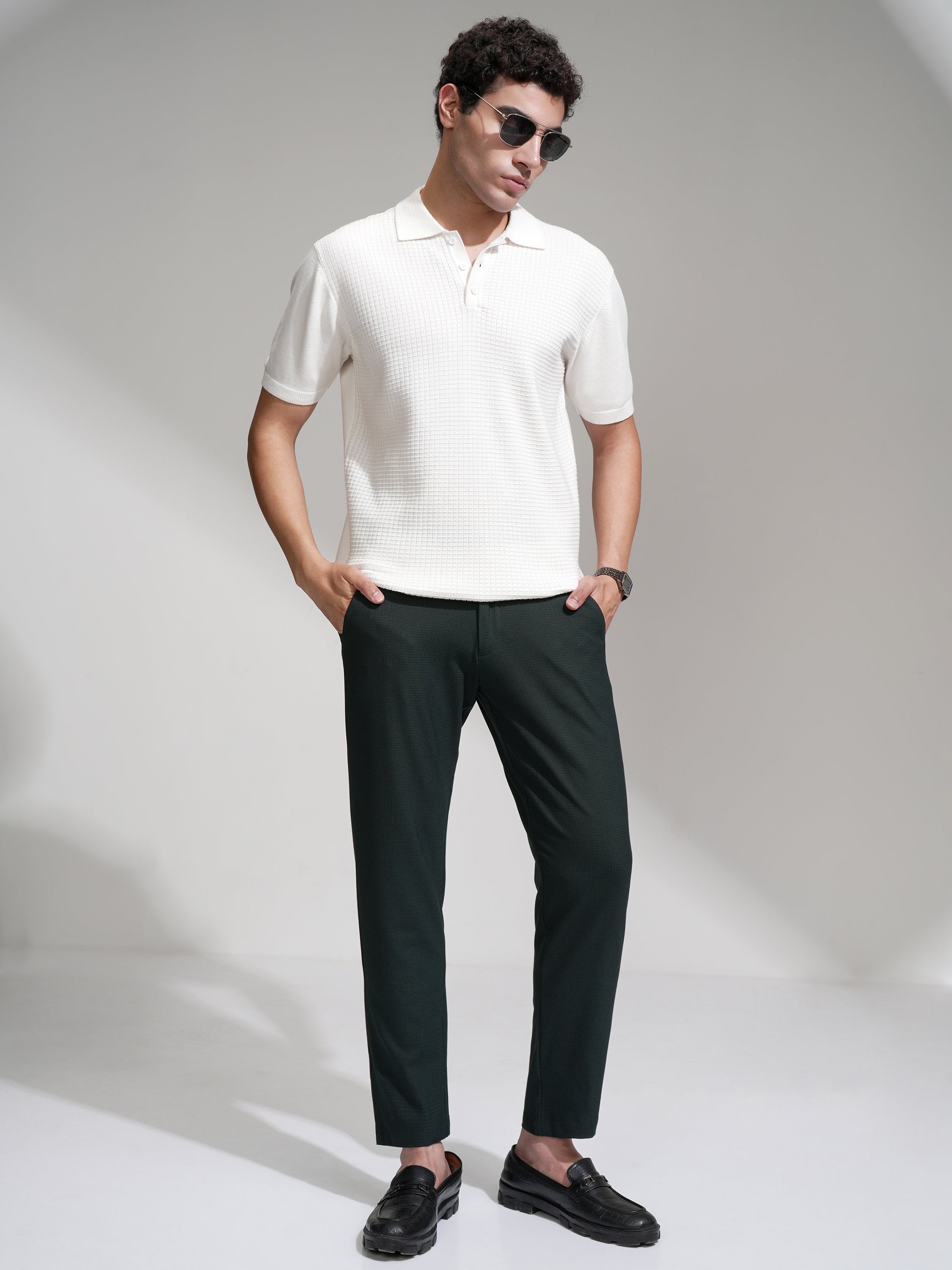 Highlander Men Green Slim Fit Checked Casual Trouser - Green - Image 2