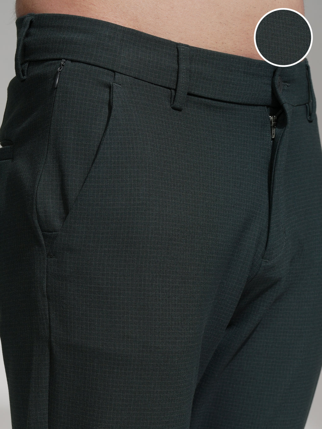 Highlander Men Green Slim Fit Checked Casual Trouser - Green - Image 5