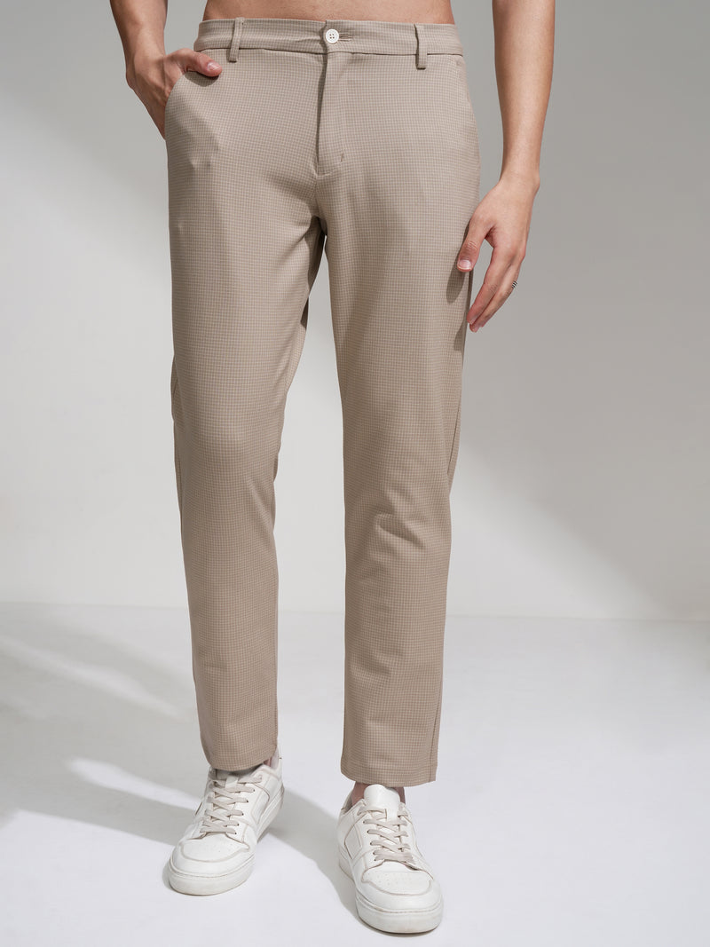 Highlander Men Khaki Slim Fit Checked Casual Trouser - Khaki - Image 1