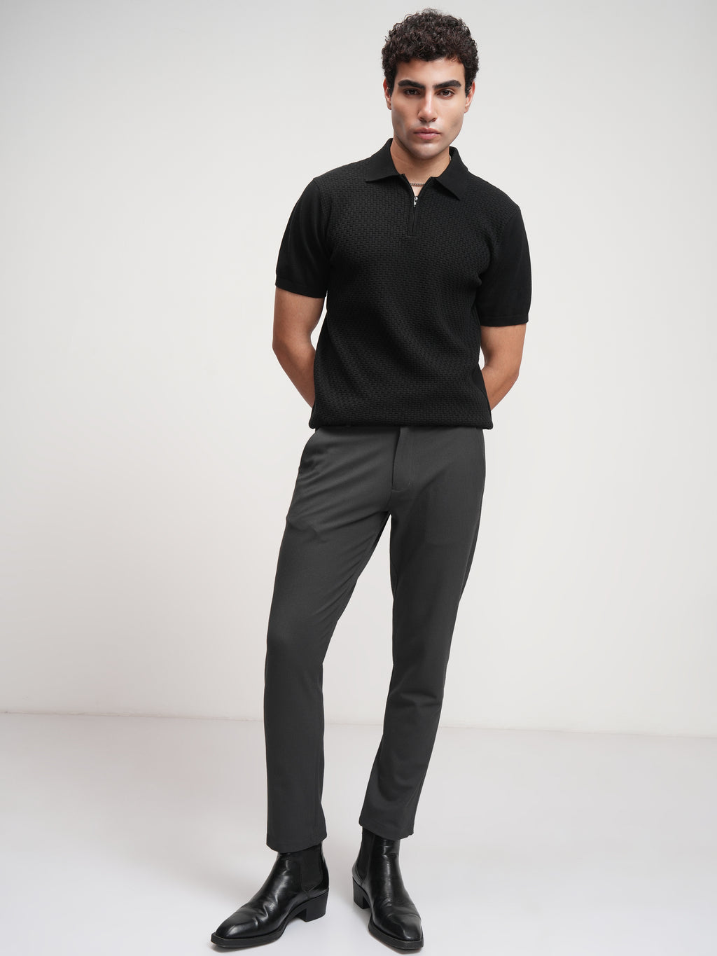 Highlander Men Charcoal Slim Fit Solid Formal Trouser - Charcoal - Image 2