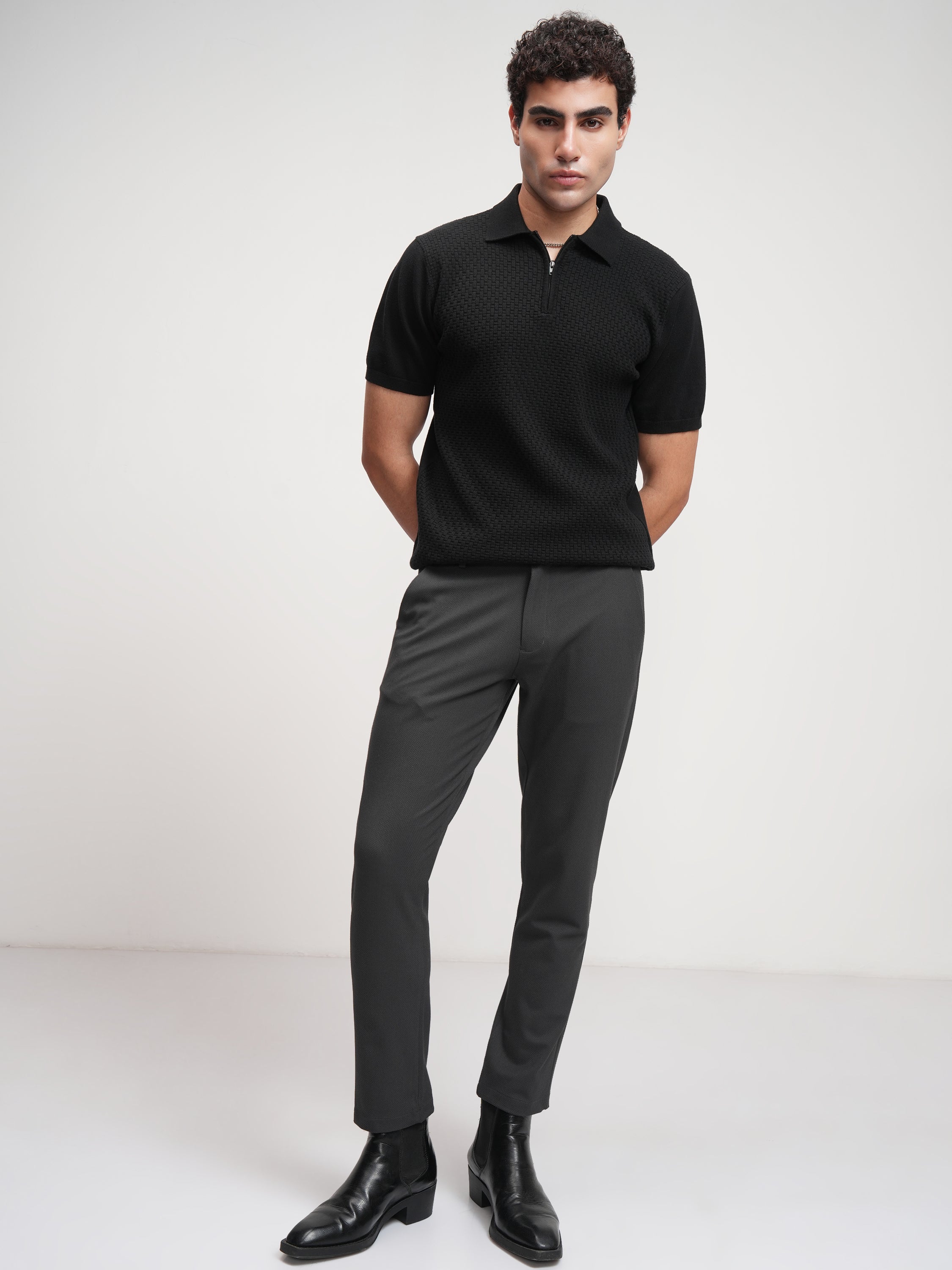 Highlander Men Charcoal Slim Fit Solid Formal Trouser - Charcoal - Image 2