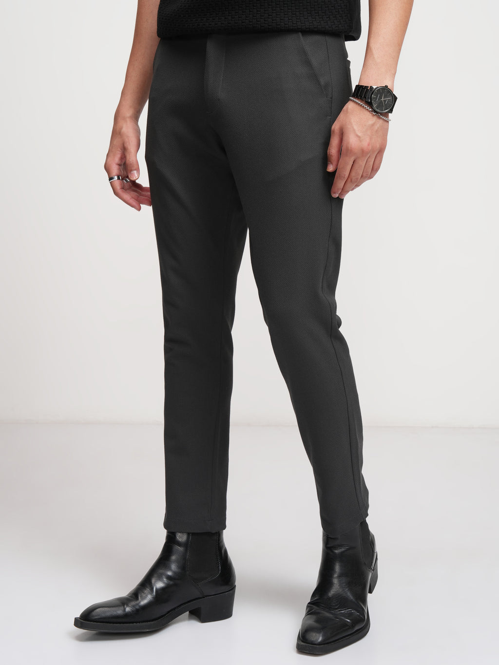 Highlander Men Charcoal Slim Fit Solid Formal Trouser - Charcoal - Image 4