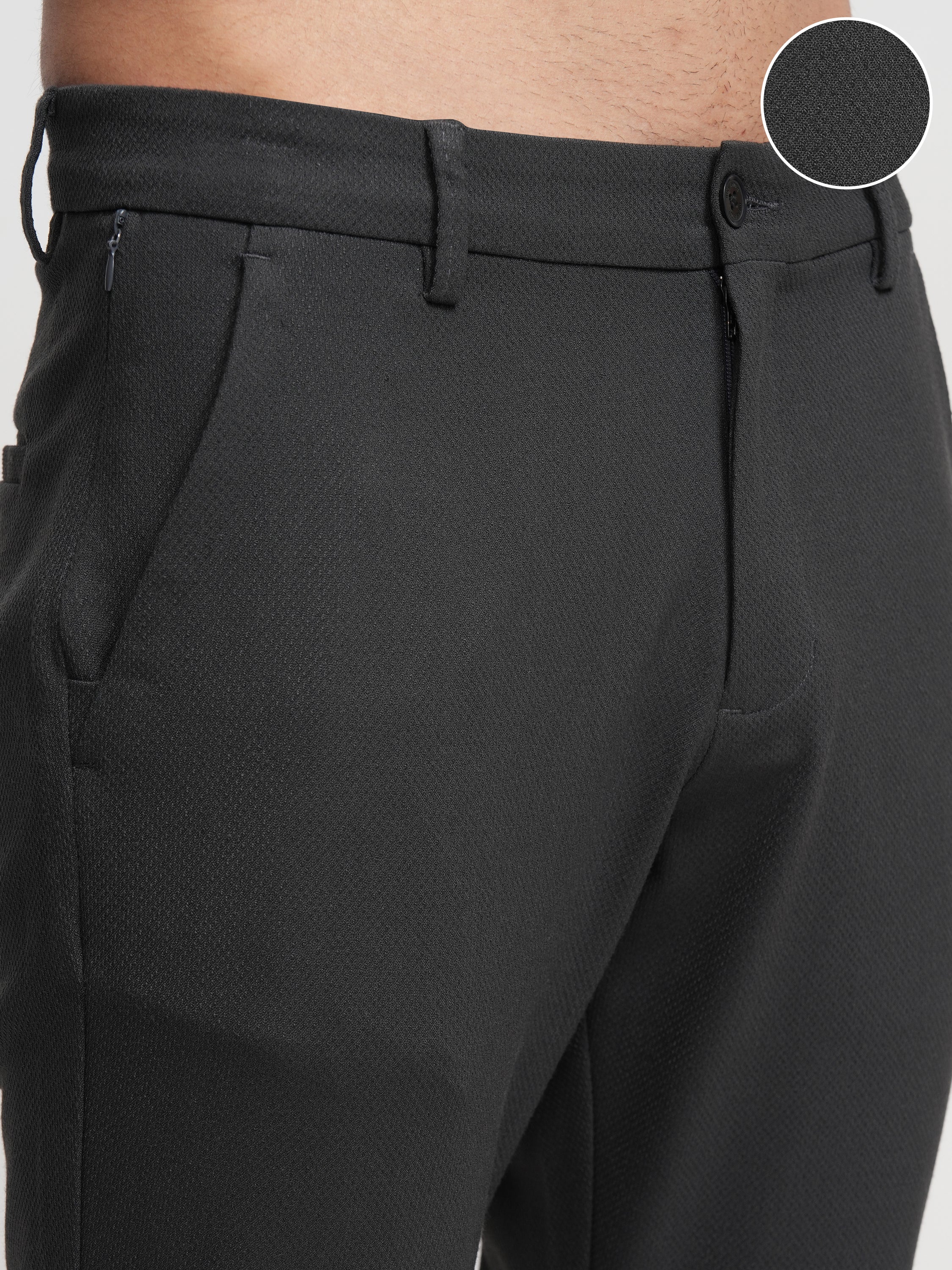 Highlander Men Charcoal Slim Fit Solid Formal Trouser - Charcoal - Image 5