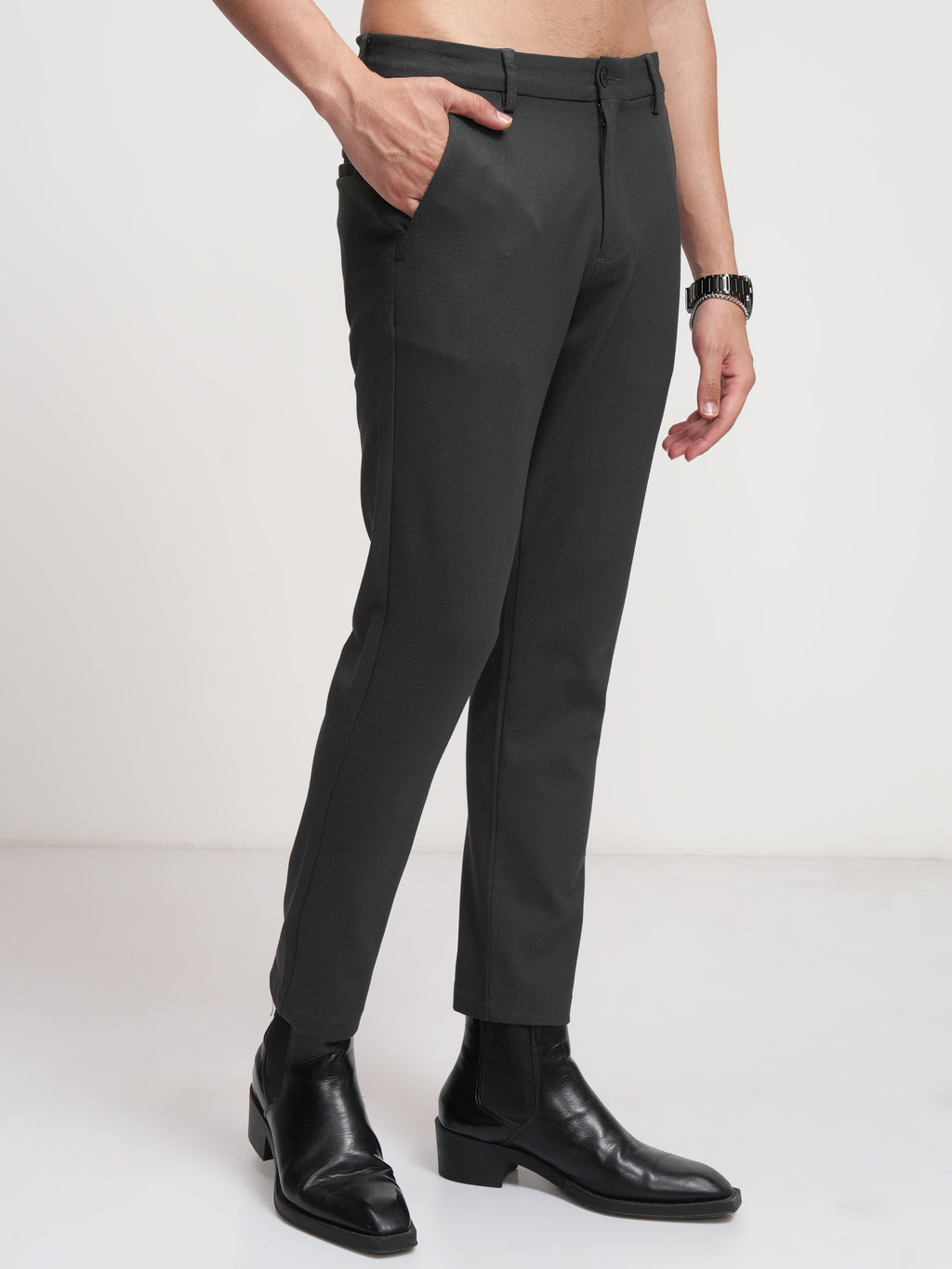 Highlander Men Charcoal Slim Fit Solid Formal Trouser - Charcoal - Image 6