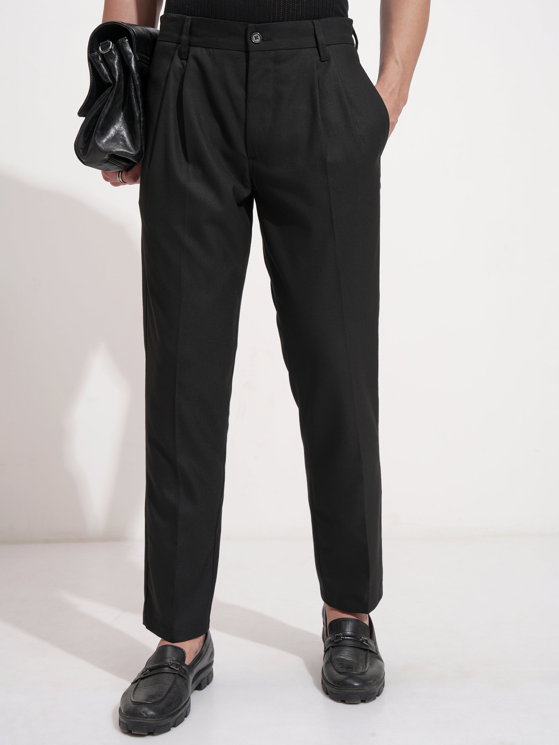 Highlander Men Black Slim Fit Solid Formal Trouser - Black - Image 1