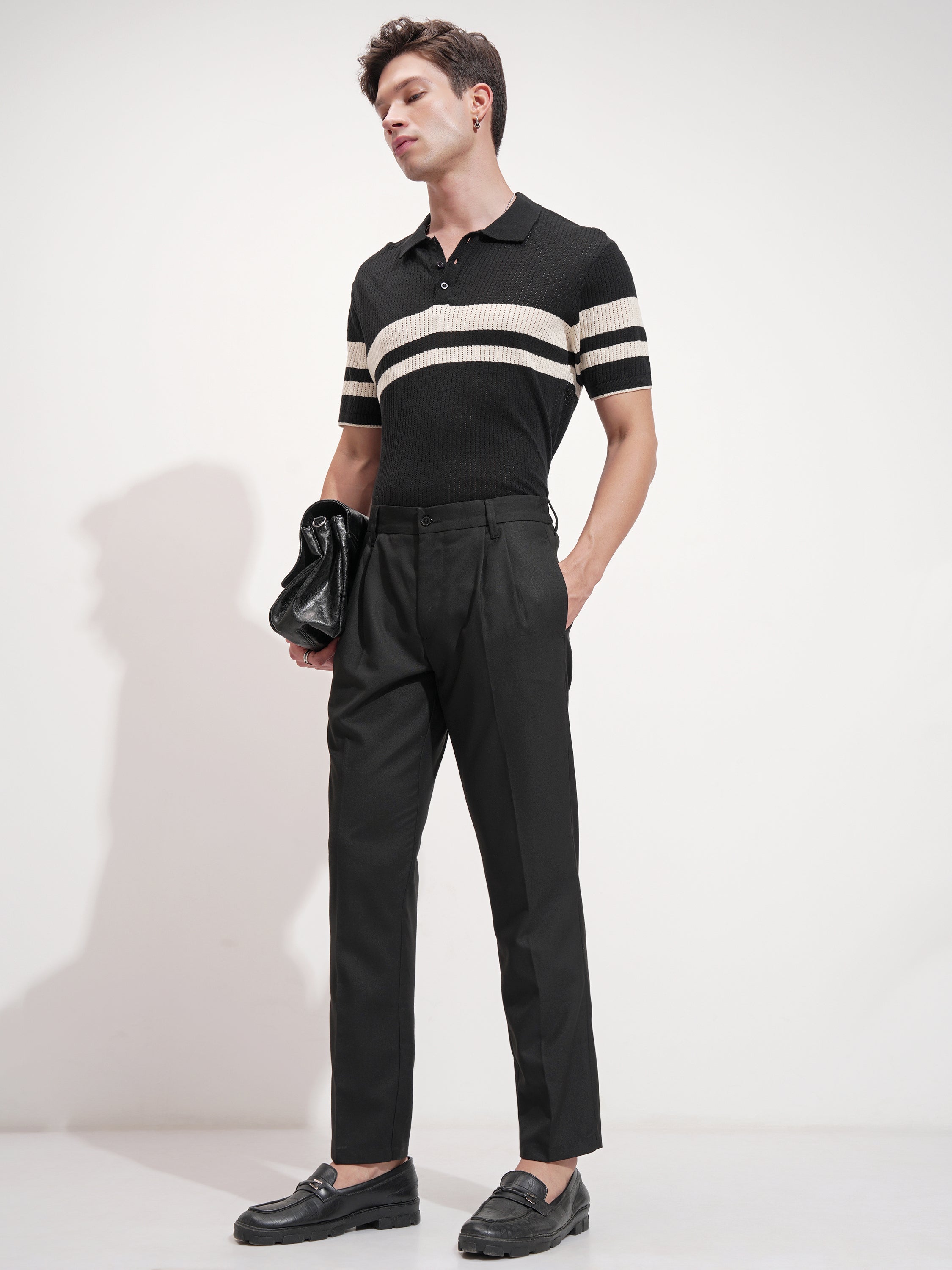 Highlander Men Black Slim Fit Solid Formal Trouser - Black - Image 2