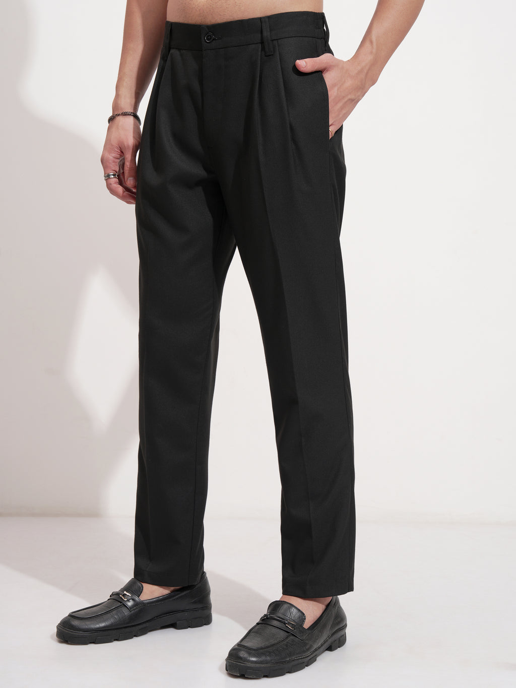 Highlander Men Black Slim Fit Solid Formal Trouser - Black - Image 4