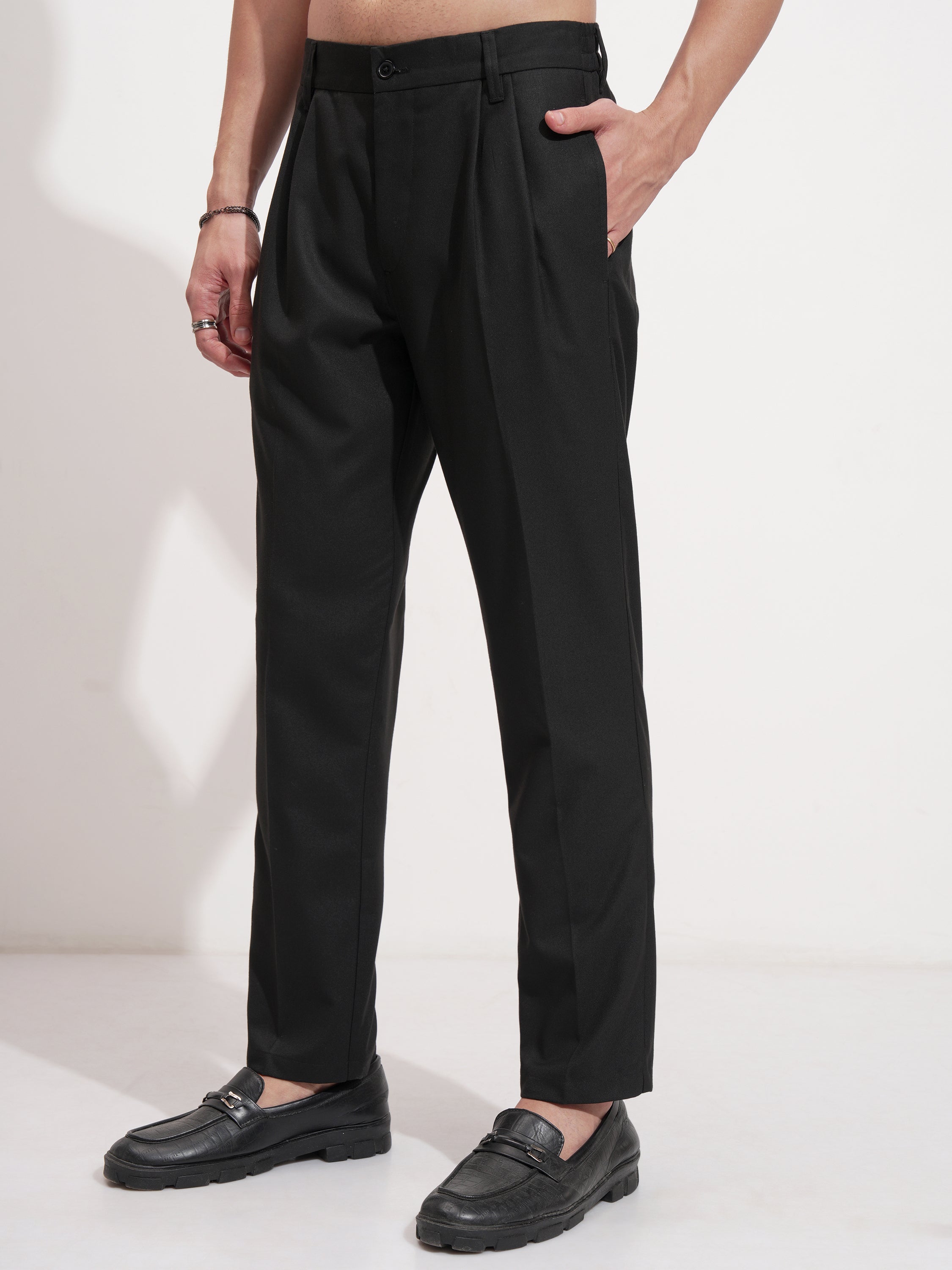 Highlander Men Black Slim Fit Solid Formal Trouser - Black - Image 4