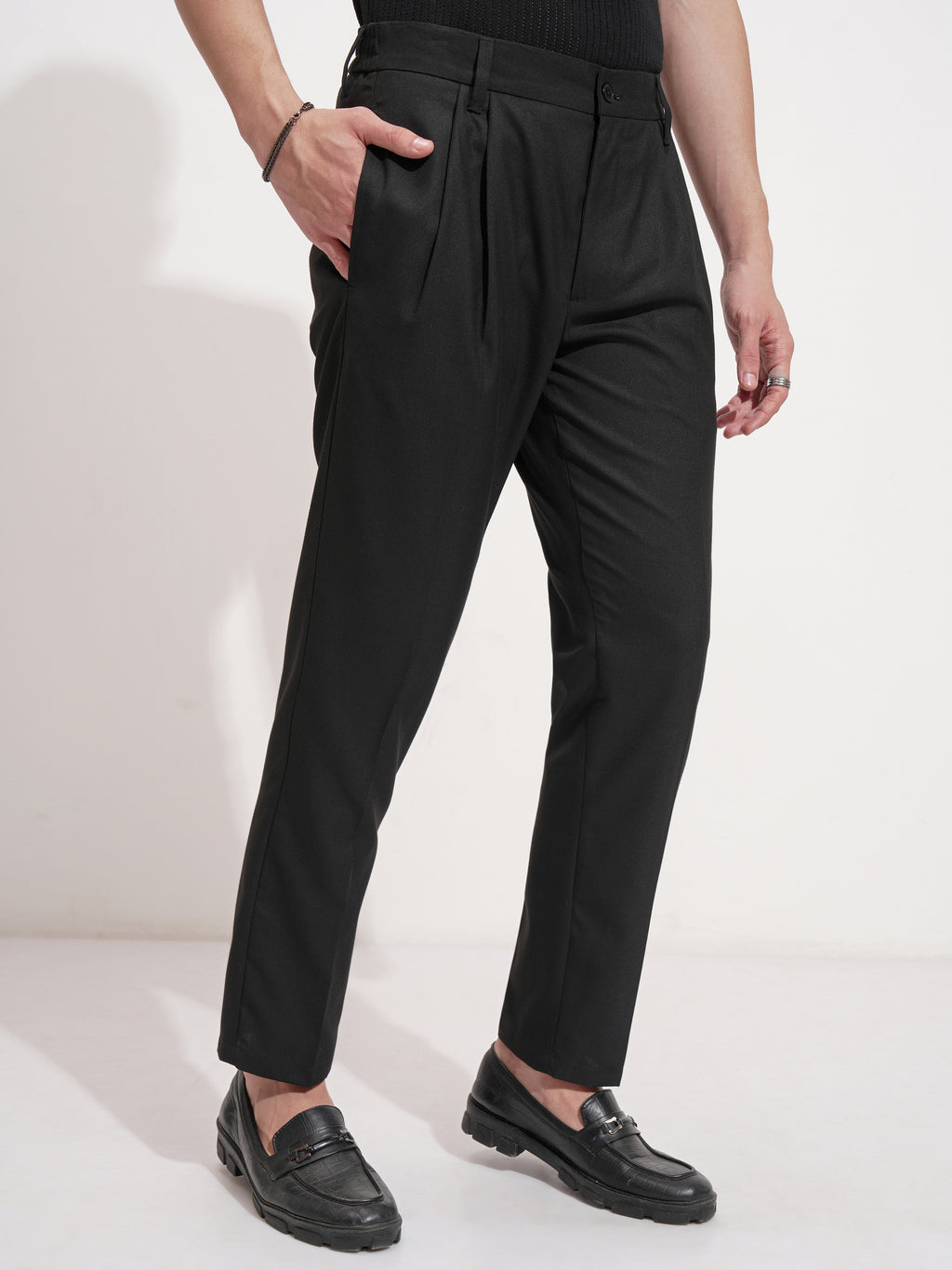 Highlander Men Black Slim Fit Solid Formal Trouser - Black - Image 6