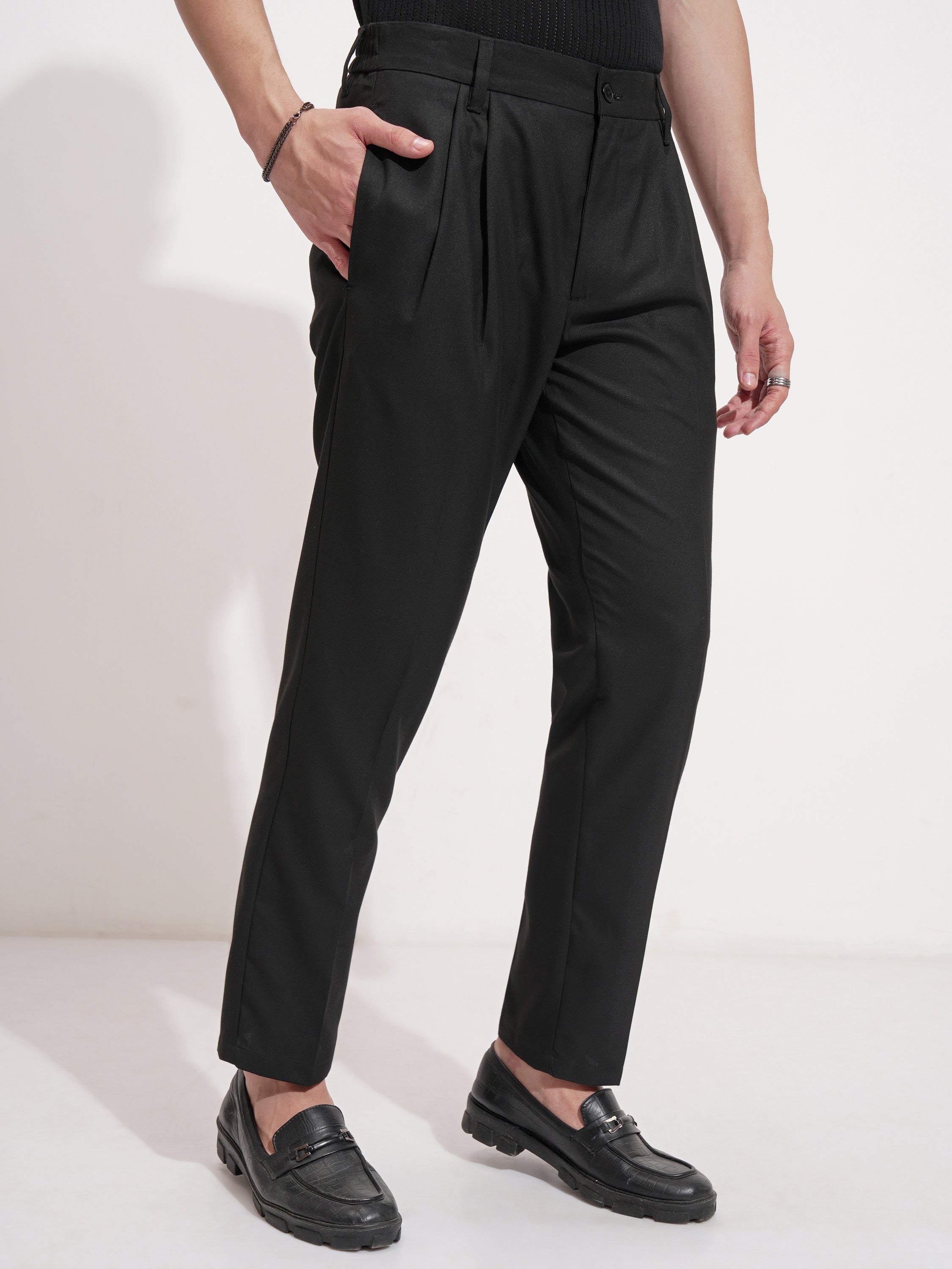 Highlander Men Black Slim Fit Solid Formal Trouser - Black - Image 6