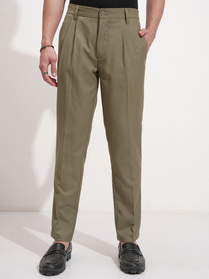 Highlander Men Green Slim Fit Solid Formal Trouser - Green - Image 1