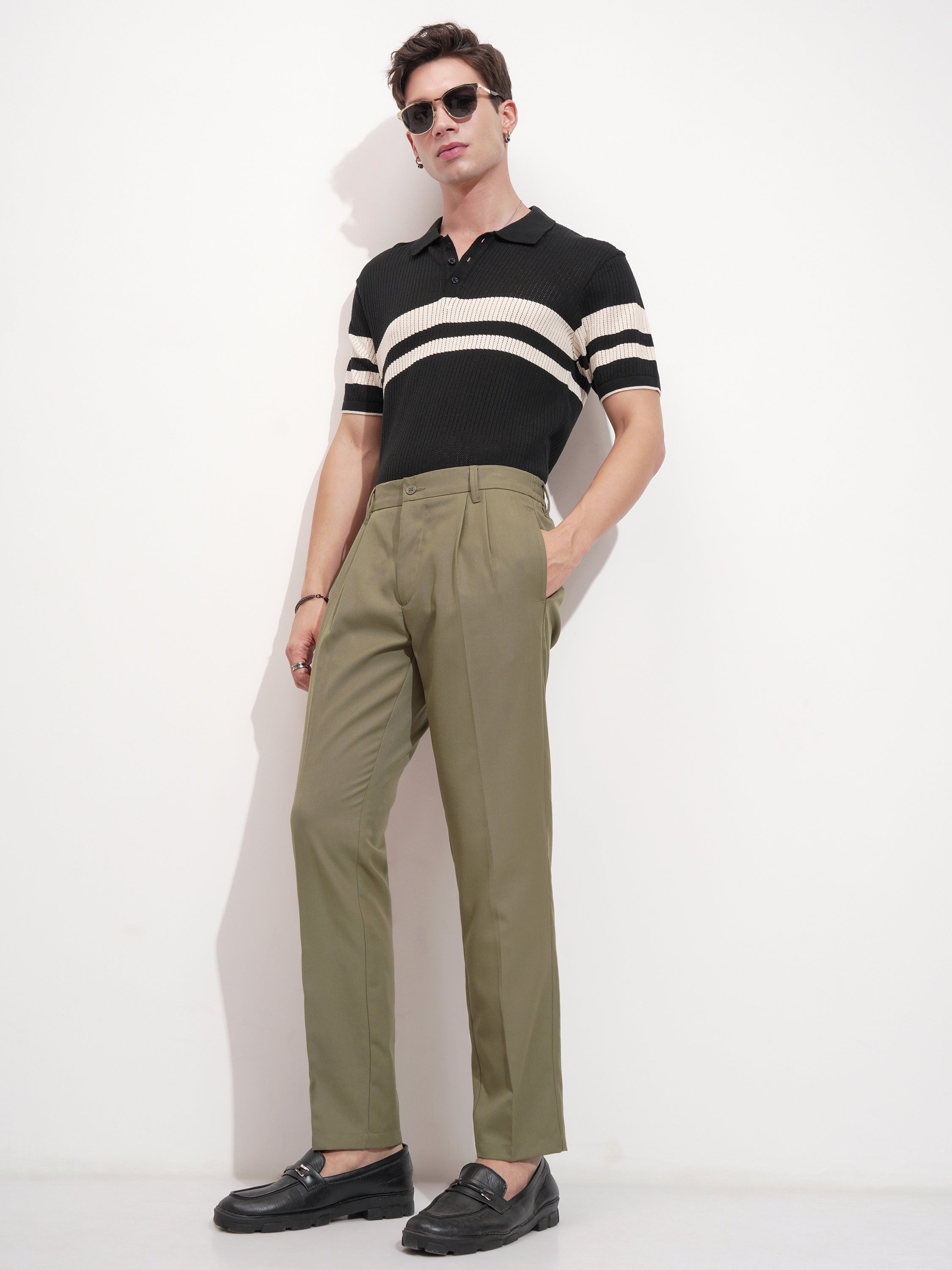 Highlander Men Green Slim Fit Solid Formal Trouser - Green - Image 2