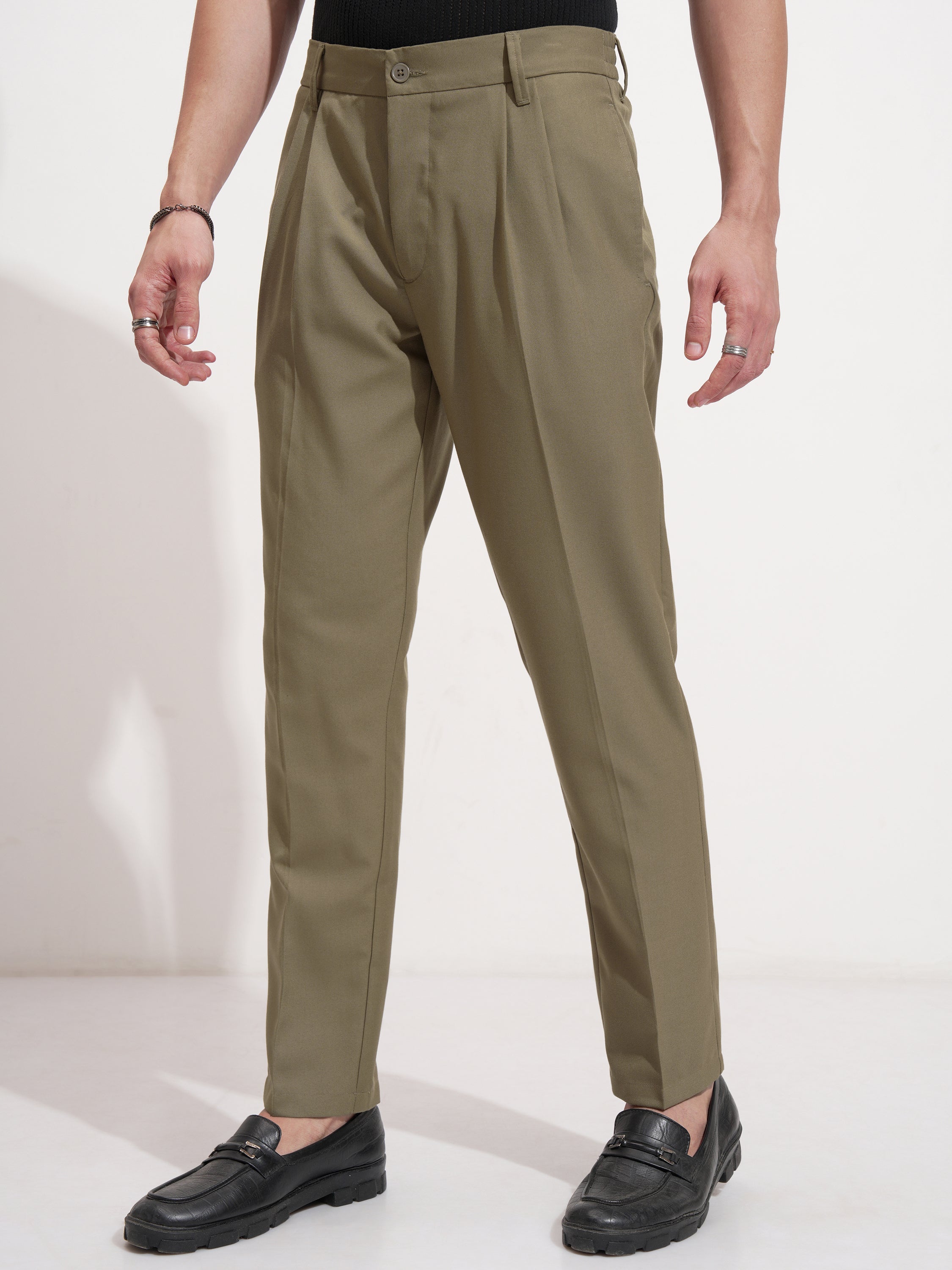 Highlander Men Green Slim Fit Solid Formal Trouser - Green - Image 4