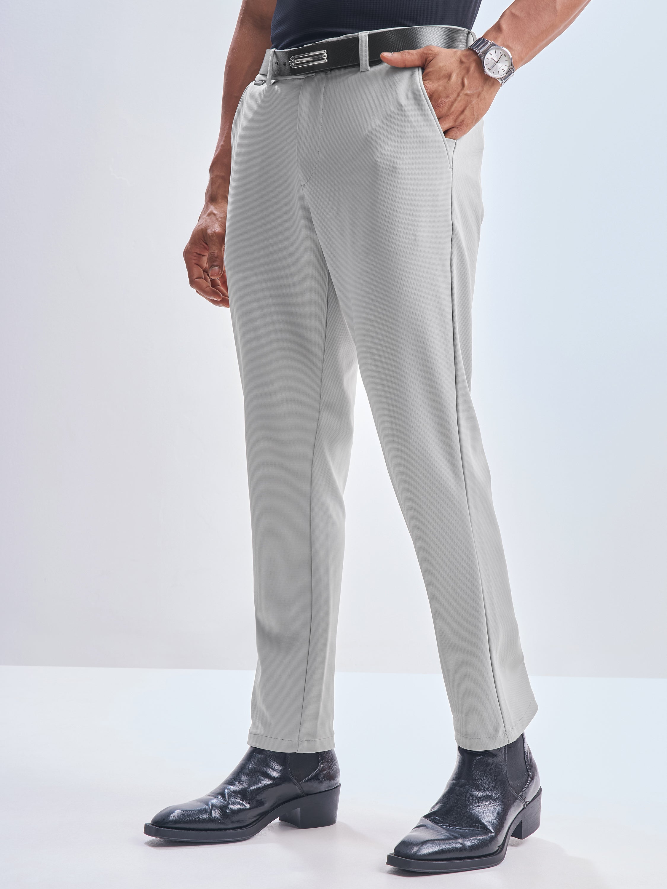 Highlander Men Grey Slim Fit Solid Formal Trouser - Grey - Image 1