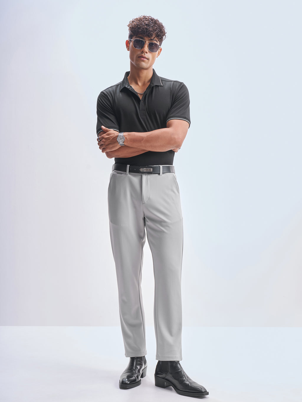 Highlander Men Grey Slim Fit Solid Formal Trouser - Grey - Image 2