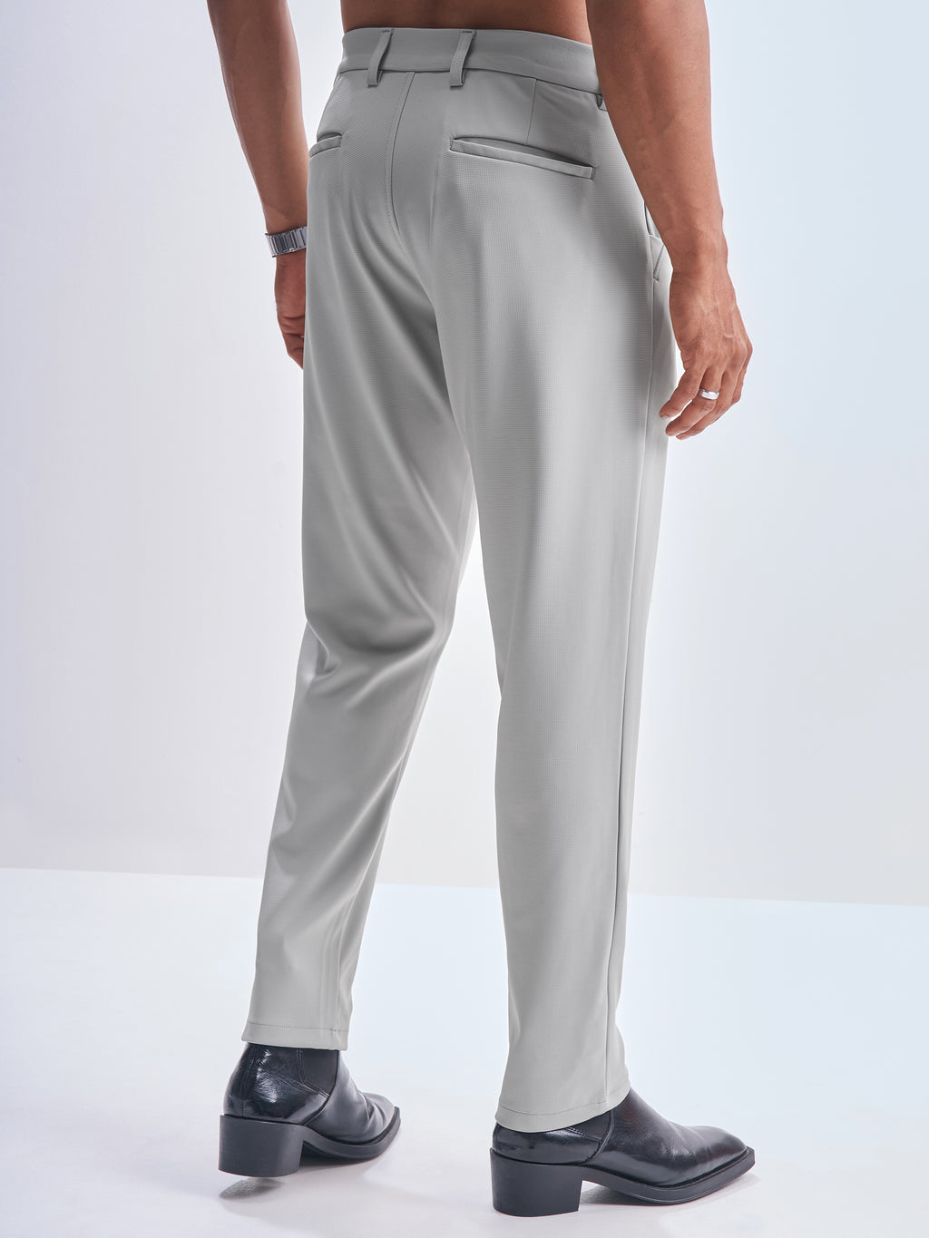 Highlander Men Grey Slim Fit Solid Formal Trouser - Grey - Image 3
