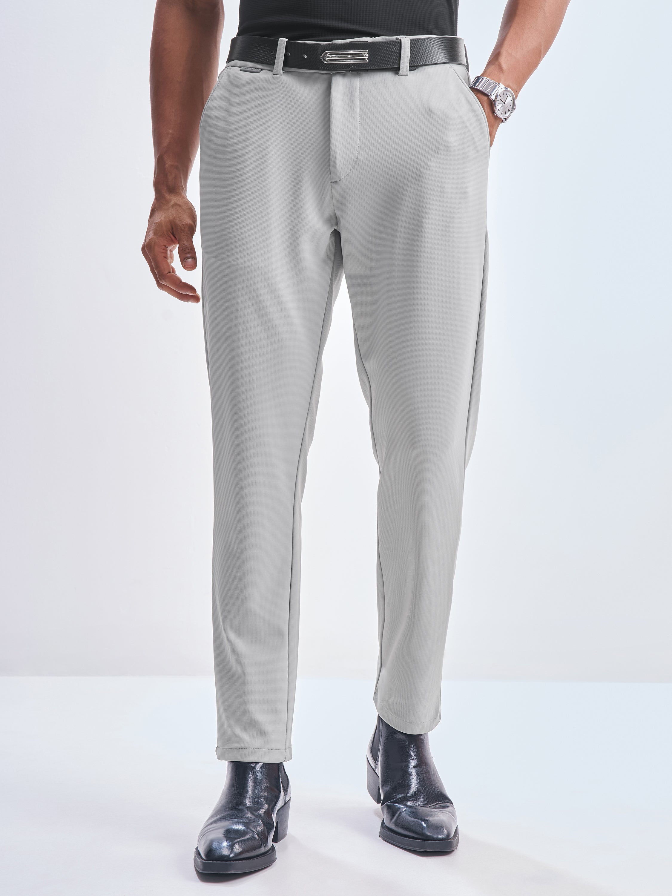 Highlander Men Grey Slim Fit Solid Formal Trouser - Grey - Image 4