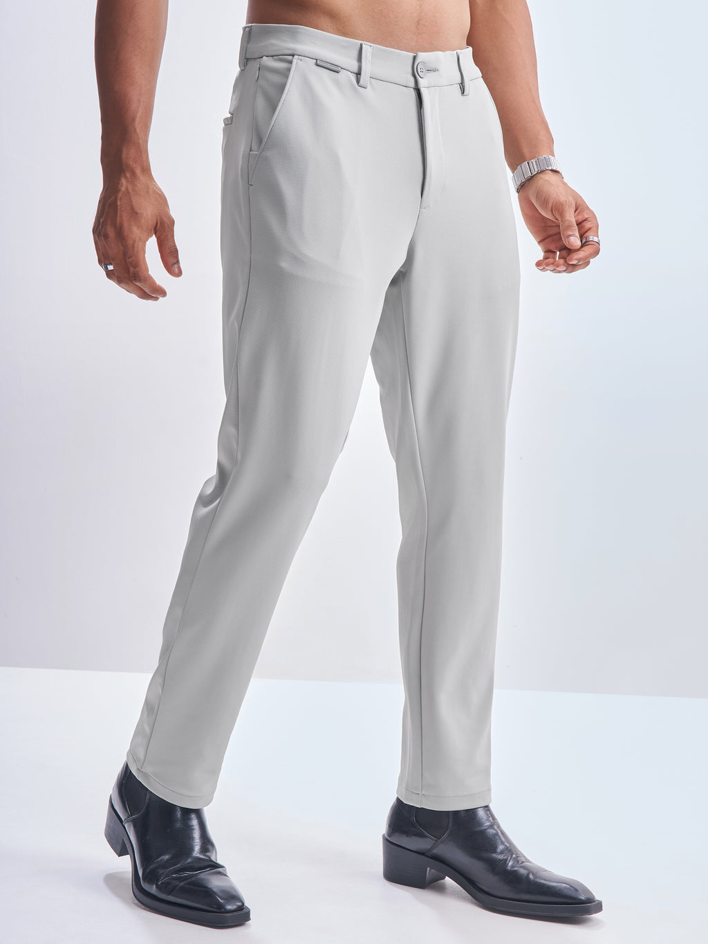 Highlander Men Grey Slim Fit Solid Formal Trouser - Grey - Image 6