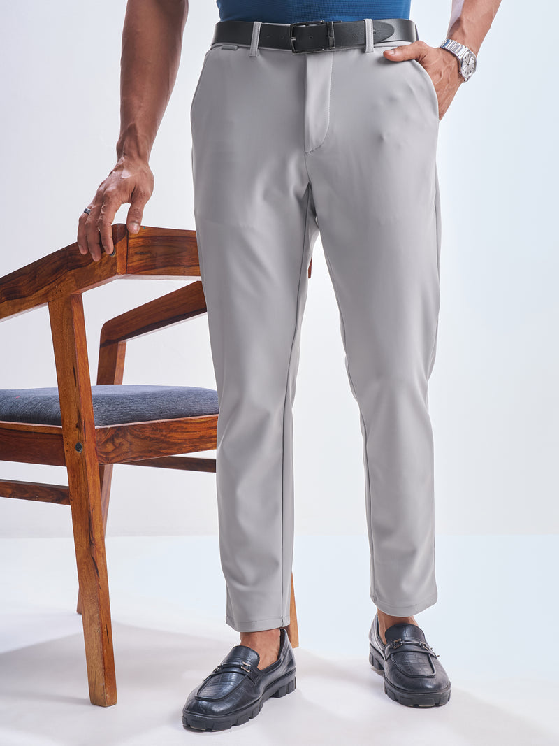 Highlander Men Grey Slim Fit Solid Formal Trouser - Grey - Image 1