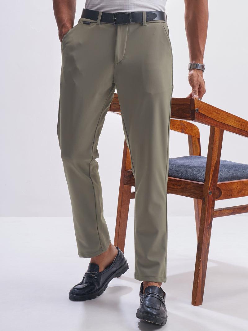 Highlander Men Olive Slim Fit Solid Formal Trouser - Olive - Image 1