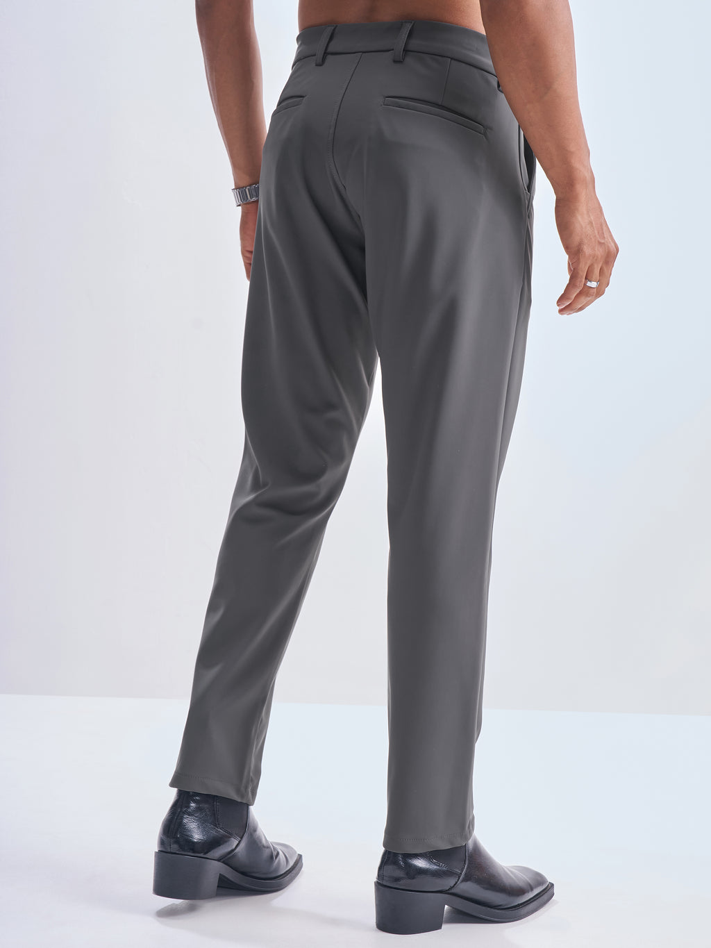 Highlander Men Grey Slim Fit Solid Formal Trouser - Grey - Image 3