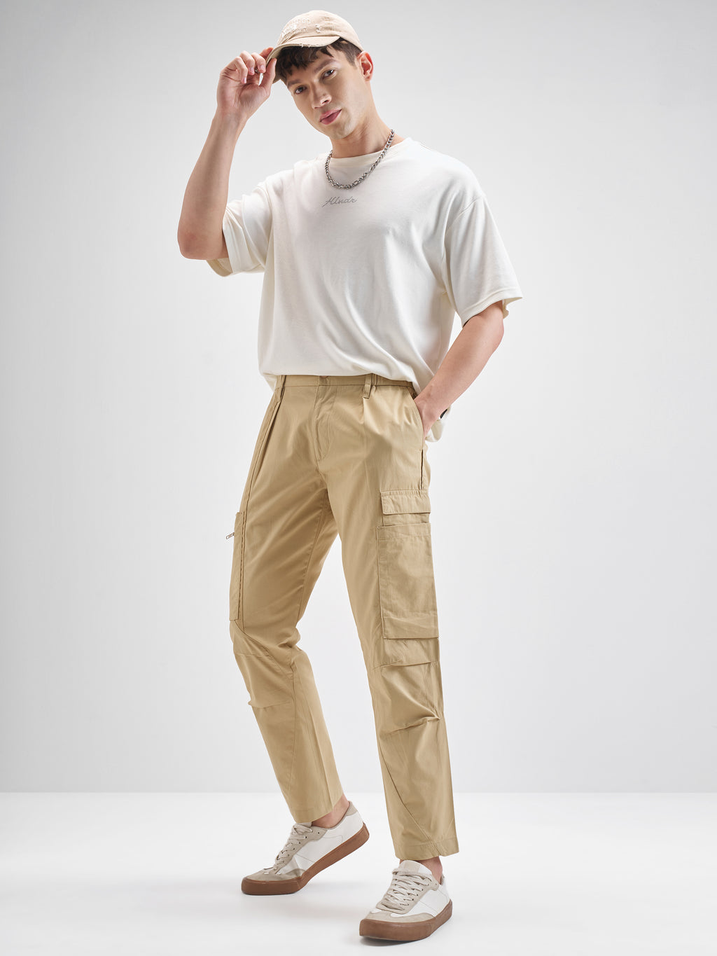 Highlander Men Beige Relaxed Fit Solid Cargos - Beige - Image 2