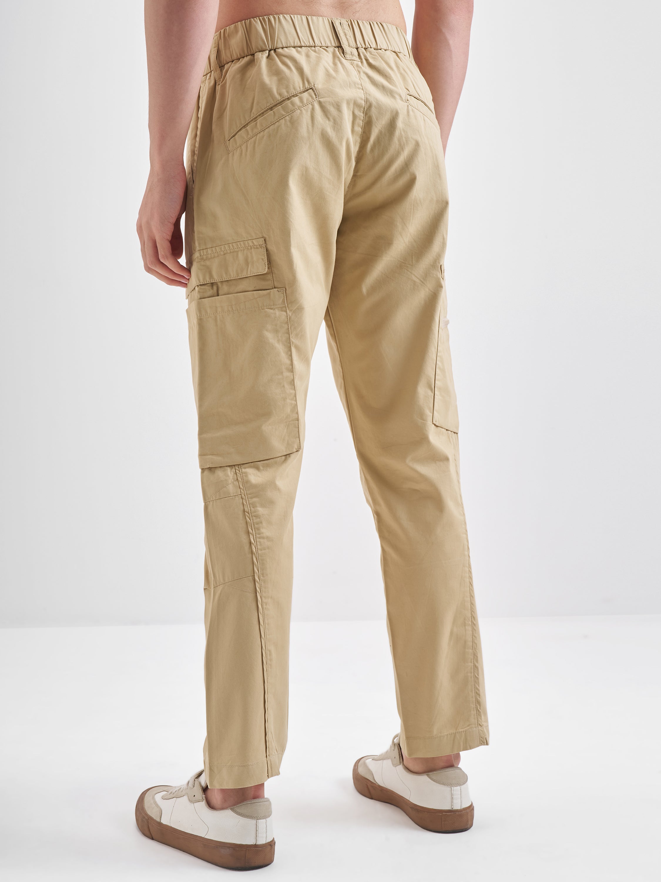 Highlander Men Beige Relaxed Fit Solid Cargos - Beige - Image 3