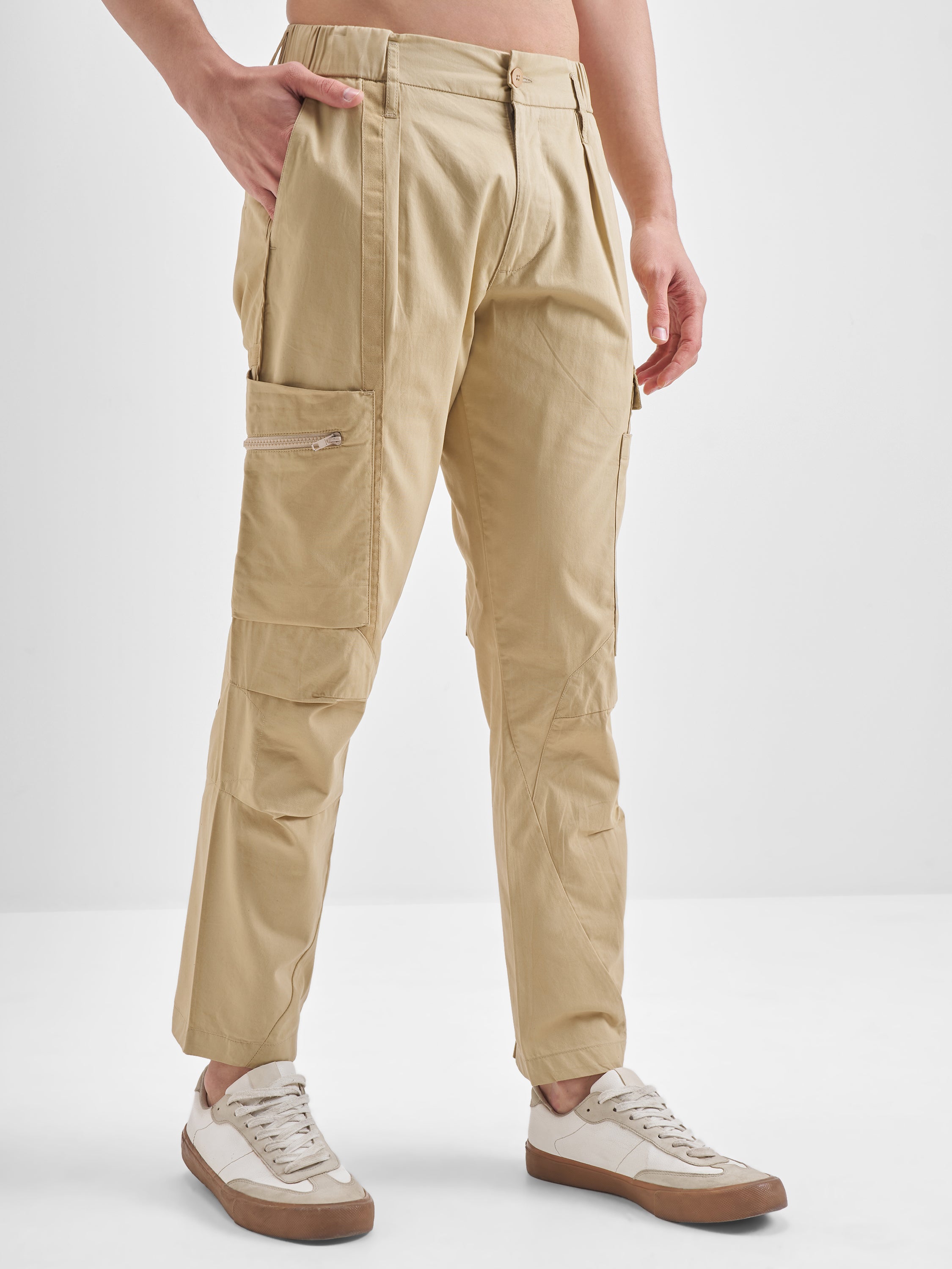 Highlander Men Beige Relaxed Fit Solid Cargos - Beige - Image 6