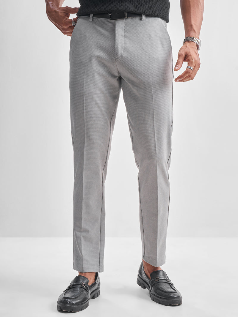 Highlander Men Grey Slim Fit Checked Formal Trouser - Grey - Image 1