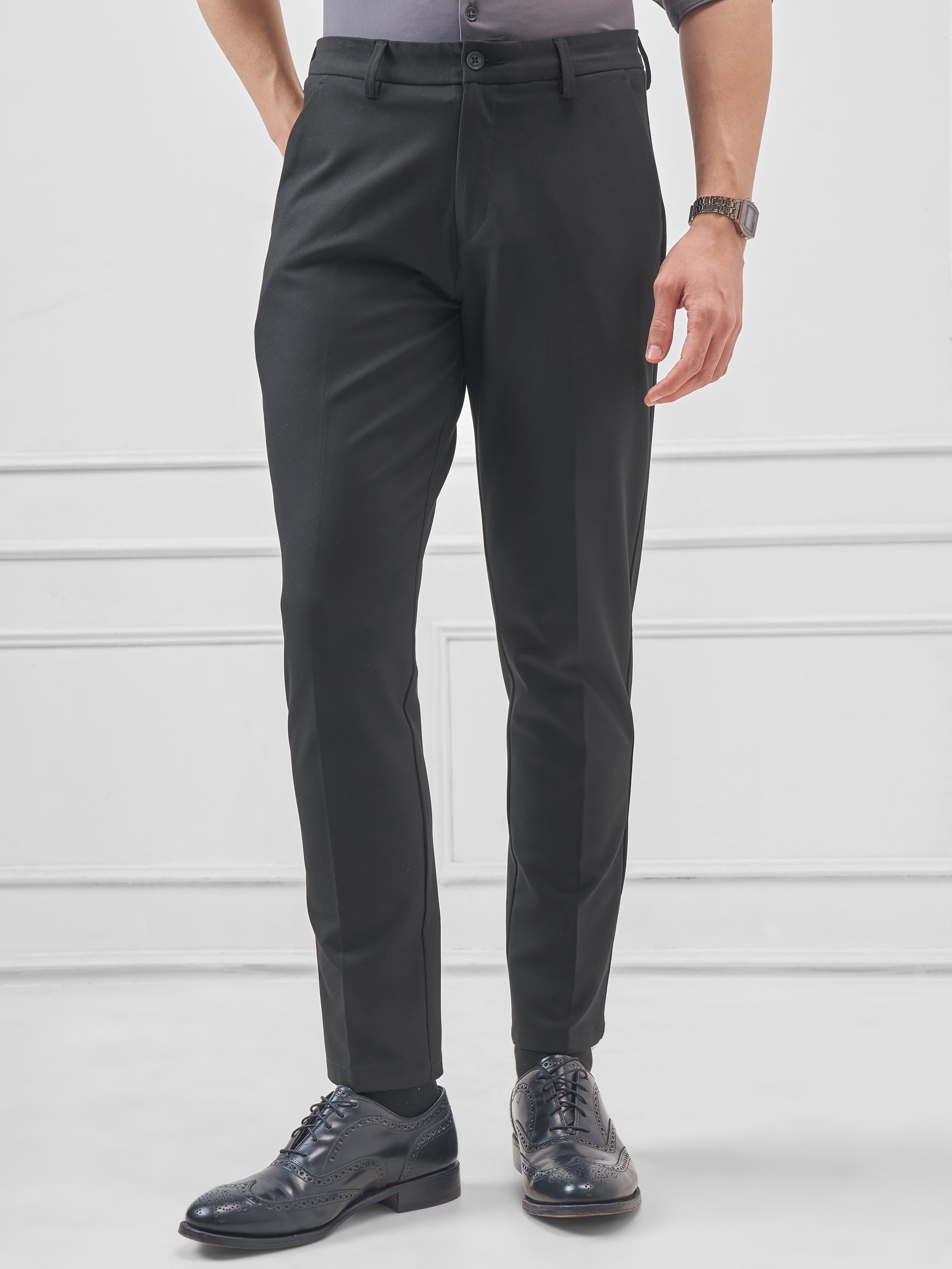 Highlander Men Black Slim Fit Solid Formal Trouser - Black - Image 1