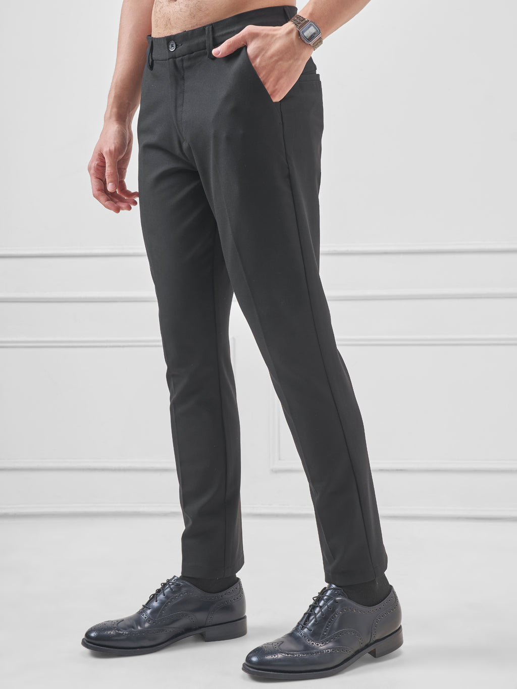 Highlander Men Black Slim Fit Solid Formal Trouser - Black - Image 4